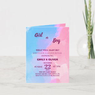 Watercolor boy of girl gender reveal invitation