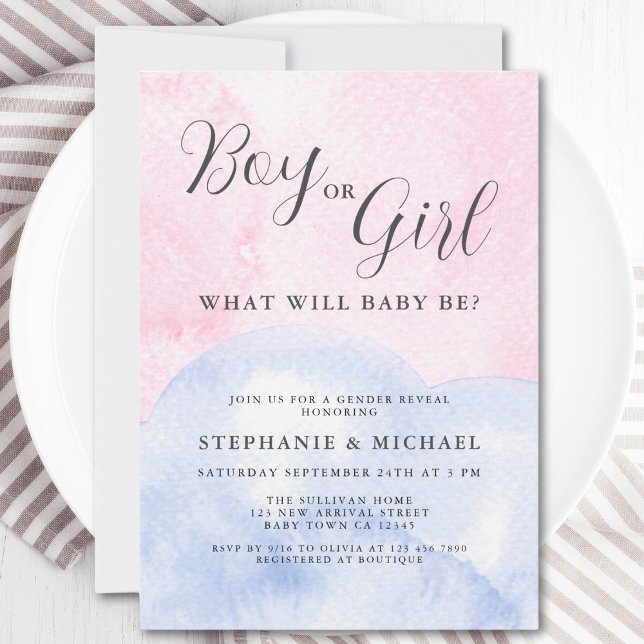 Watercolor Boy or Girl Gender Reveal  Invitation (Creator Uploaded)