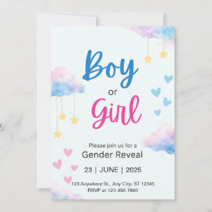 Watercolor Boy or Girl Gender Reveal Invite