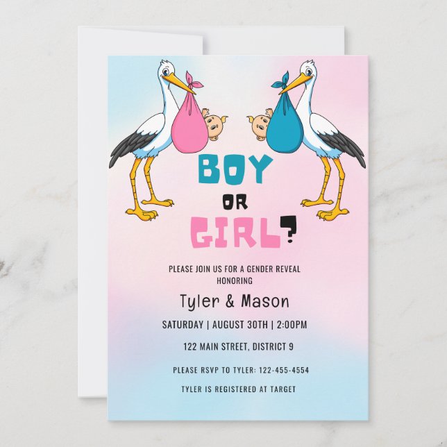 Watercolor Boy Or Girl Gender Reveal Party Invitation (Front)
