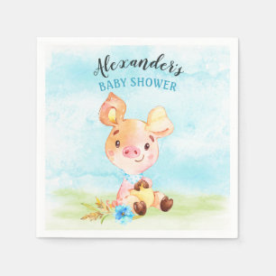 Watercolor Boy Piggy Baby Shower Farm Napkin