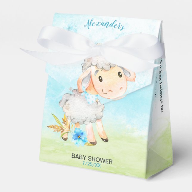 Watercolor Boy Sheep Baby Shower Farm Favour Box (Front Side)