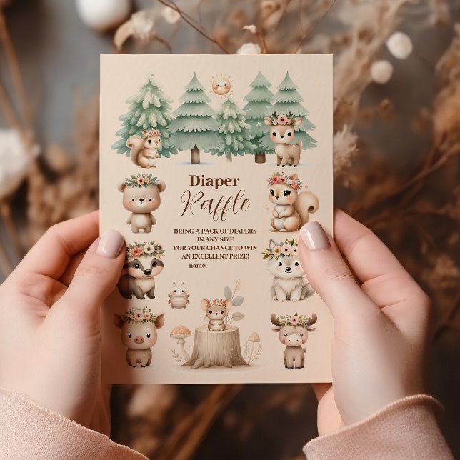 Watercolor Boy Woodland Diapper Raffle Enclosure Card (Creator Uploaded)