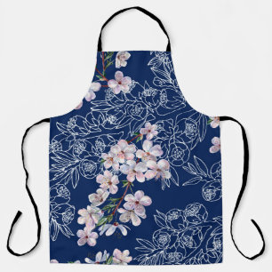 Watercolor branch flowers cherry with branch graph apron