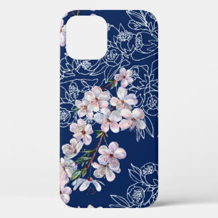 Watercolor branch flowers cherry with branch graph iPhone 12 case