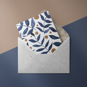 Watercolor branches and berries - indigo and beige card