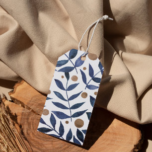 Watercolor branches and berries - indigo and beige gift tags
