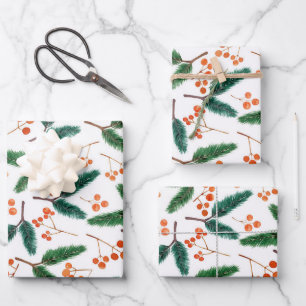 Watercolor Branches and Berries Winter  Wrapping Paper Sheet