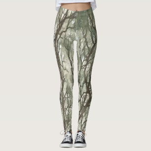 Watercolor Branches Green Camouflage Leggings