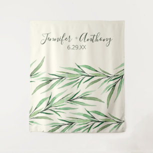 Watercolor Branches Personalised Wedding Backdrop Tapestry