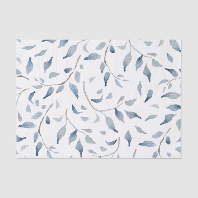 Watercolor Branches with Blue Leaves Design Tissue Paper (Front)