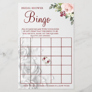 Watercolor Bridal Shower Bingo game card