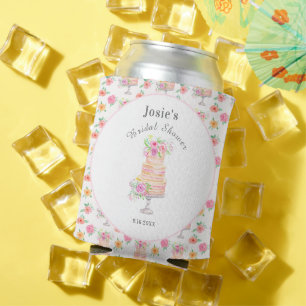 Watercolor Bridal Shower Layered Rose Cake Pattern Can Cooler