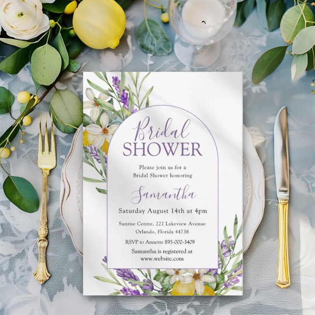 Watercolor Bridal Shower Lemon & Lavender Invitation (Creator Uploaded)