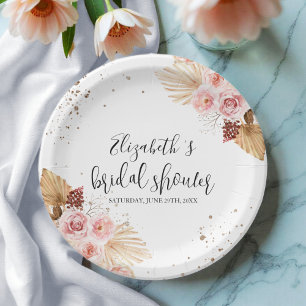 Watercolor Bridal Shower Paper Plates Boho