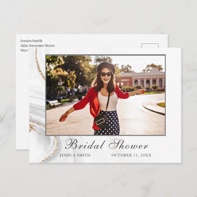 Watercolor Bridal Shower PHOTO Invitation Postcard (Front/Back)