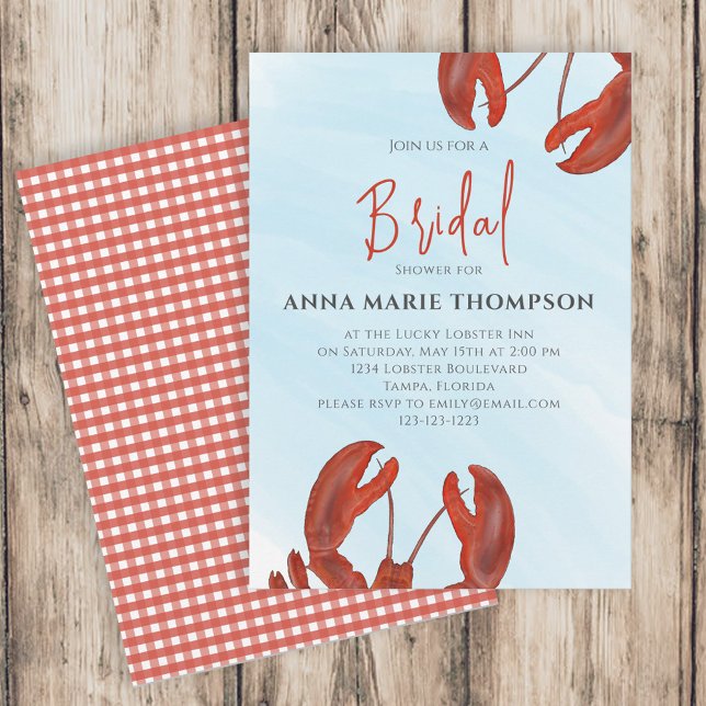 Watercolor Bridal Shower Red Lobster Coastal Ocean Invitation (Creator Uploaded)