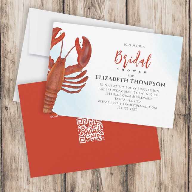 Watercolor Bridal Shower Red Lobster QR Code Invitation (Creator Uploaded)