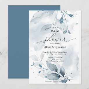 Watercolor Bridal Shower Rustic Blue Foliage In Invitation