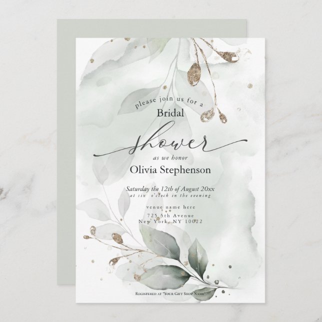Watercolor Bridal Shower Rustic  Foliage Invitatio Invitation (Front/Back)