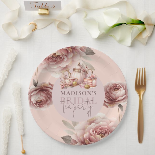 Watercolor Bridal Tea Shower Personalised Paper Plate (Wedding)