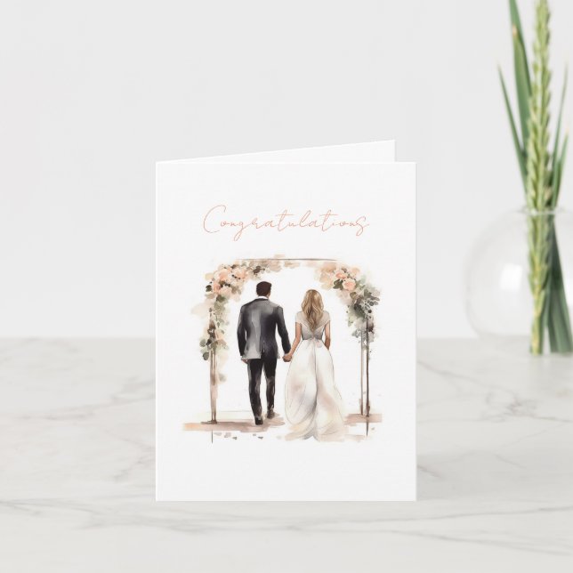 Watercolor Bride and Groom Congratulations Card (Front)