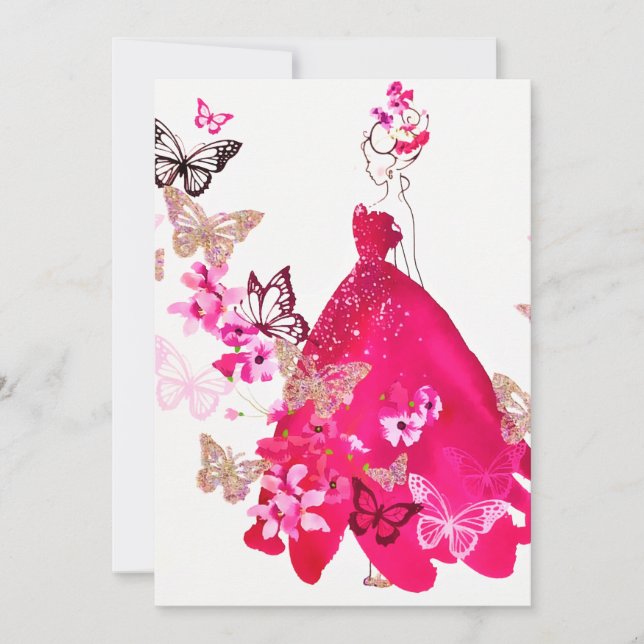 Watercolor Bride Floral Butterfly Gold Glitter Holiday Card (Front)