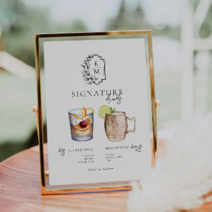 Watercolor Bride & Groom Signature Drink Poster