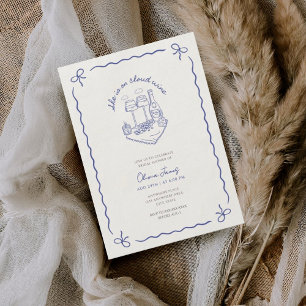 Watercolor bride on cloud wine bridal shower invitation