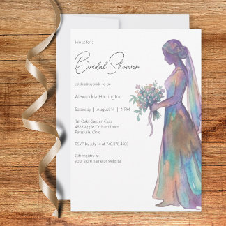 Watercolor Bride Silhouette Bridal Shower Invitation