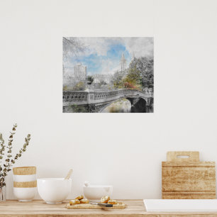 Watercolor bridge in Central Park New York Poster