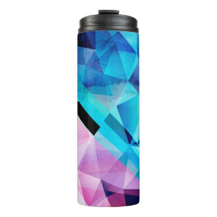 Watercolor bright abstract background with geometr thermal tumbler