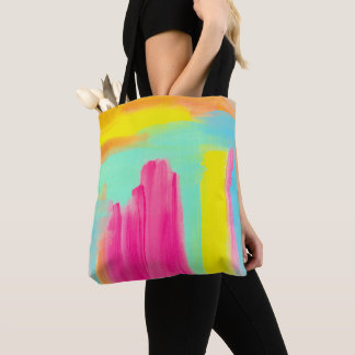 Watercolor bright all over print summer tote bag