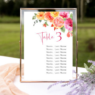 Watercolor Bright Citrus Flower Table Number Cards
