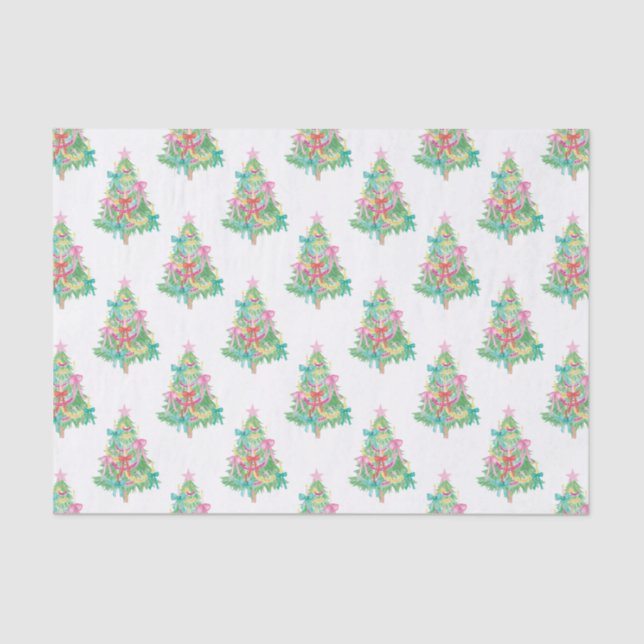 Watercolor Bright Colours Coquette Christmas Tree Tissue Paper (Front)