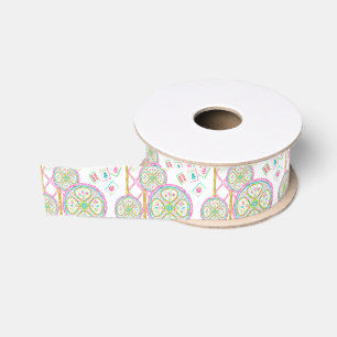 Watercolor Bright Mahjong Medallion Grosgrain Ribbon