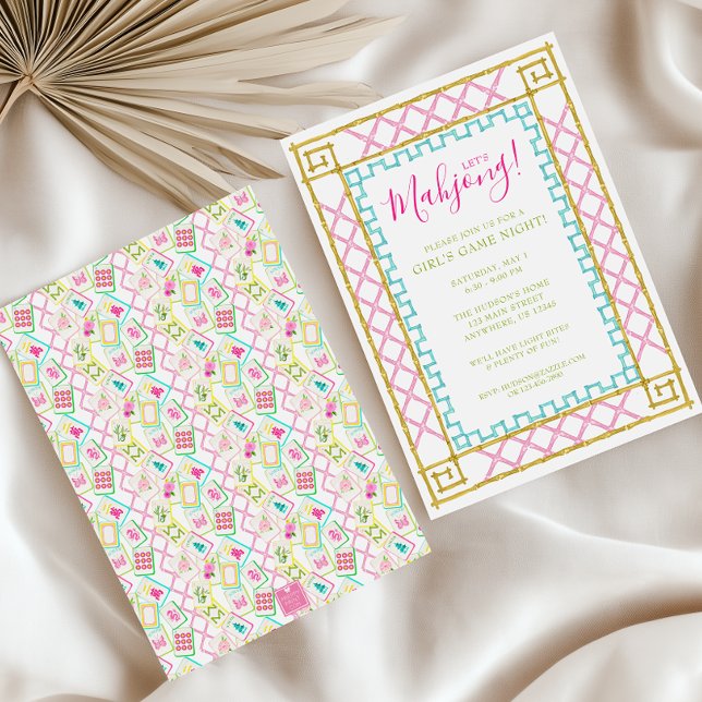 Watercolor Bright Mahjong Tiles & Bamboo Party Invitation (Creator Uploaded)