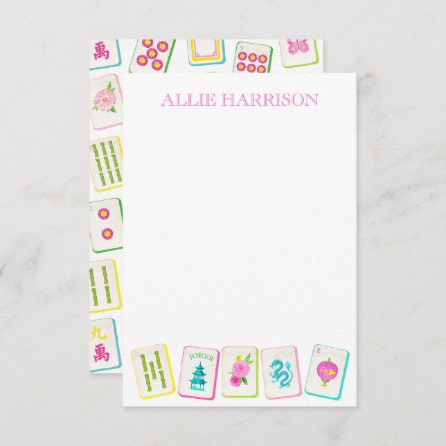 Watercolor Bright Mahjong Tiles Personalised Card (Front/Back)