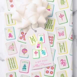 Watercolor Bright Mahjong Tiles Personalised Gift Tags