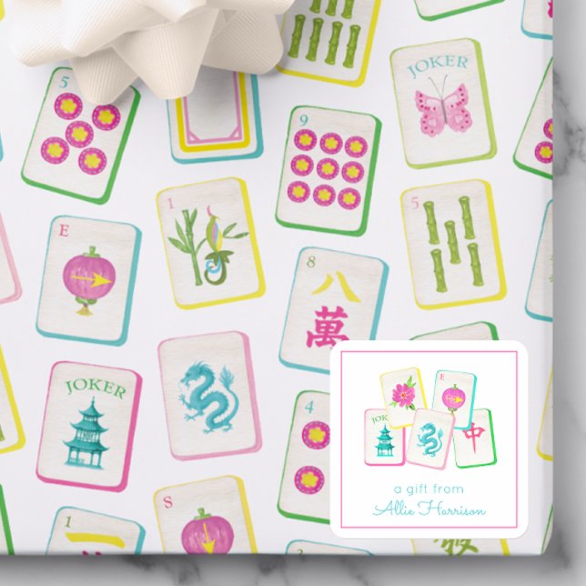 Watercolor Bright Mahjong Tiles Square Sticker (Creator Uploaded)