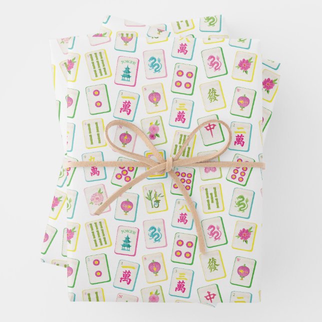 Watercolor Bright Mahjong Tiles Wrapping Paper Sheet (In situ)