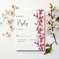 Watercolor bright pink blossom flowers RSVP 