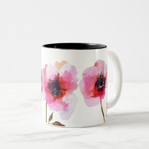 Watercolor bright pink blossom flowers Two-Tone coffee mug