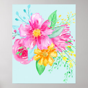 Watercolor Bright Pink Flowers Poster
