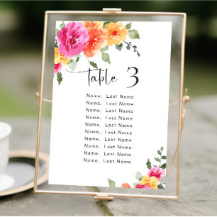 Watercolor Bright Pink Flowers Table Number Cards
