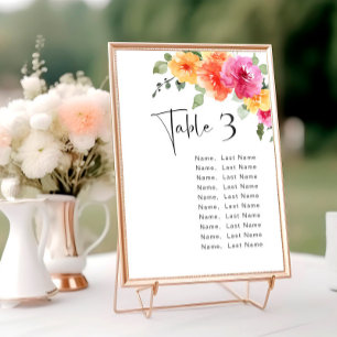 Watercolor Bright Pink Flowers Table Number Cards