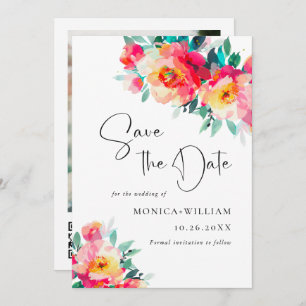 Watercolor Bright Pink Flowers Wedding Wedding Save The Date