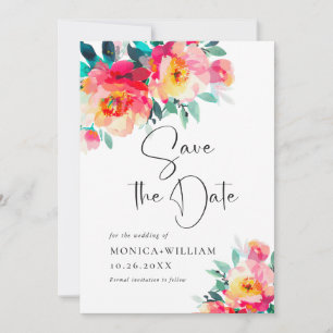 Watercolor Bright Pink Flowers Wedding Wedding Save The Date