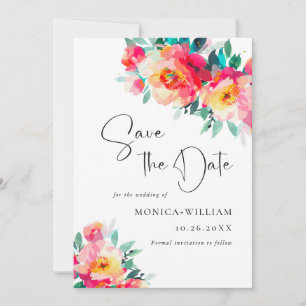 Watercolor Bright Pink Flowers Wedding Wedding Save The Date