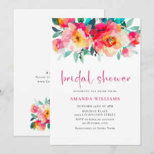 Watercolor Bright Pink Orange Flower Bridal Shower Invitation